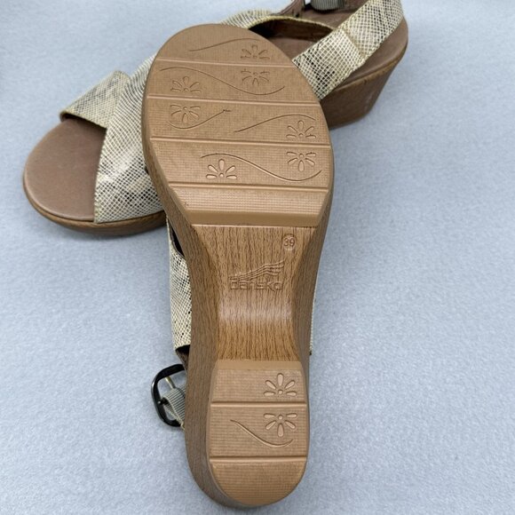 Womens Dansko Sandals Jacinda Taupe Snake Print Platform Wedge Sz US 9 EUR 39 - Picture 8 of 12